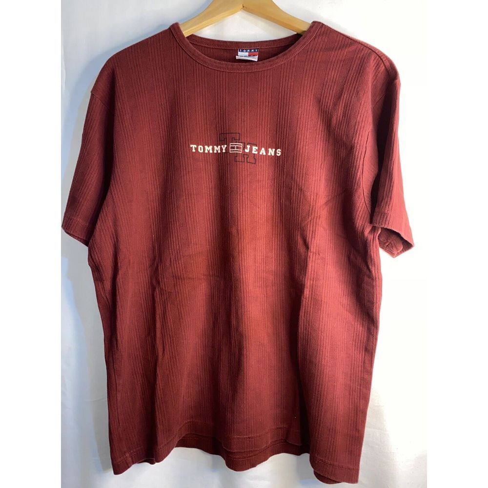 Tommy Hilfiger T-shirt Men Size XL Red Tee Logo Graphic 100% Cotton Short Sleeve